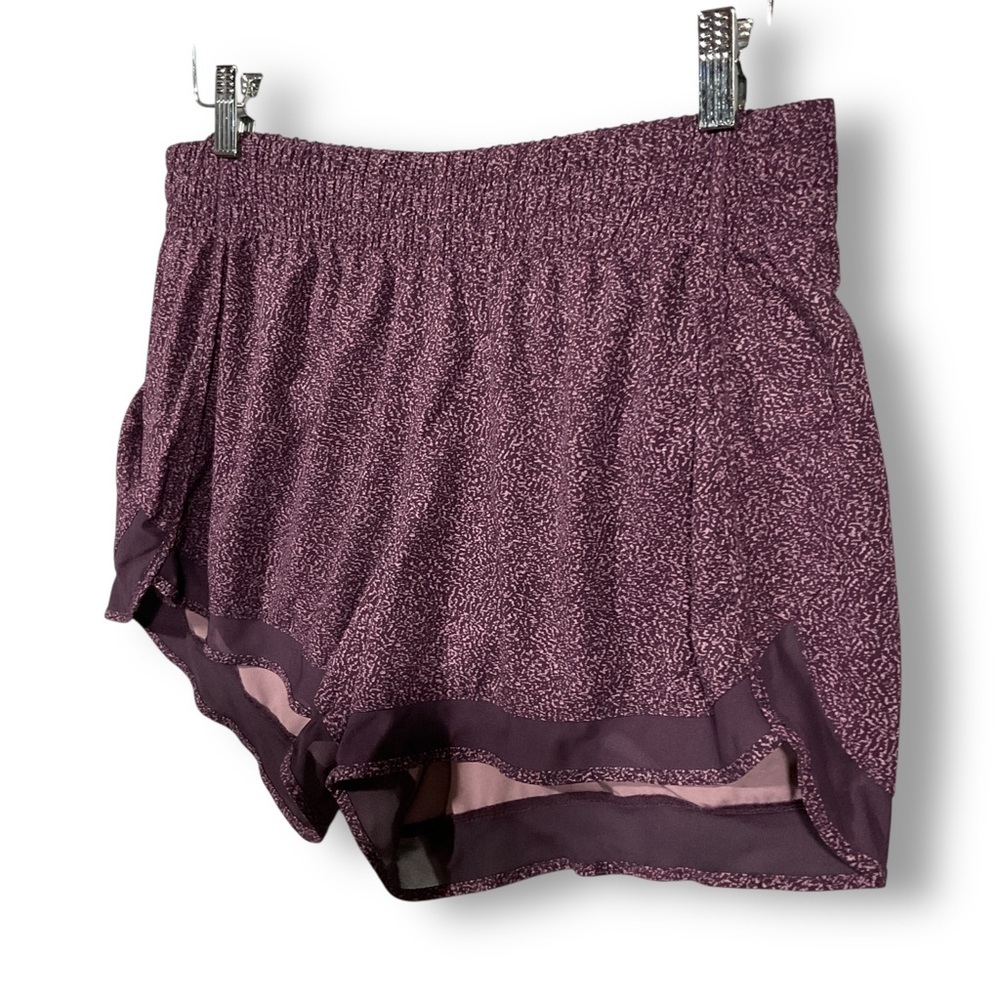 Athleta Mesh Racer Run Shorts Sz L Printed 4" Purple Activewear Athletic - Picture 4 of 9